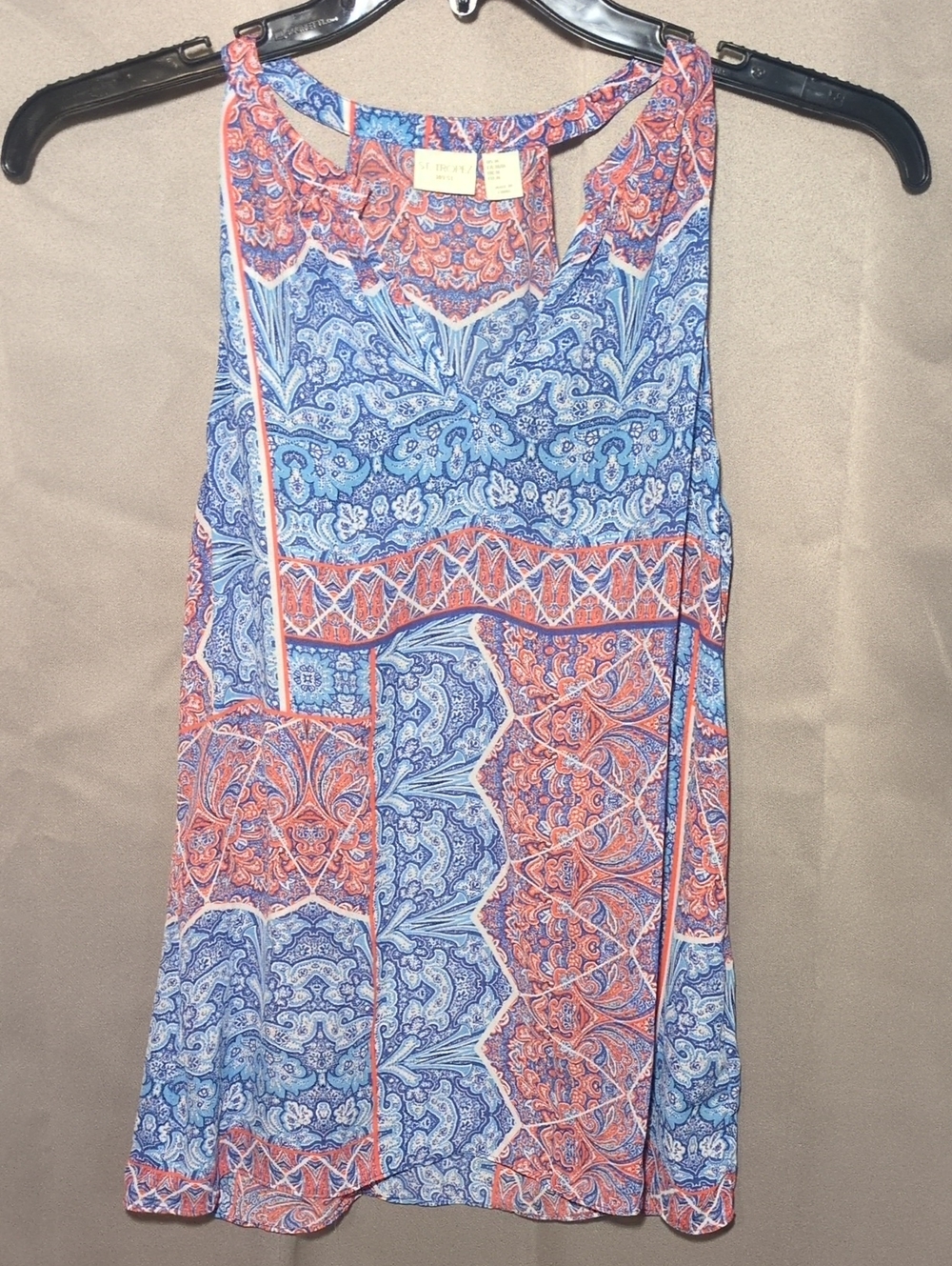 St. Tropez Coral & Navy Floral Geometric Print Blouse